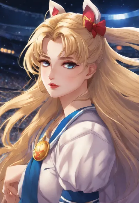 1girl, long hair, blond hair, football, sailormoon