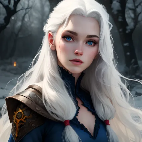 Realistic Banshee with long white hair and blue eyes