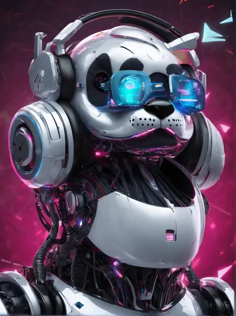 A panda robot,Wearing sunglasses, with headphones on, Standing position, Abstract beauty, Dynamic, Highly detailed digital painting, concept-art, 8K, high definition resolution