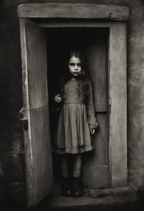 /imagine prompt: Child wearing a black dress, opening a box, dark, eerie, fear

, A small child in a black dress, with big, innocent eyes, Disheveled hair covering part of the face, Trembling hands holding the box, A mix of curiosity and apprehension,

, A...