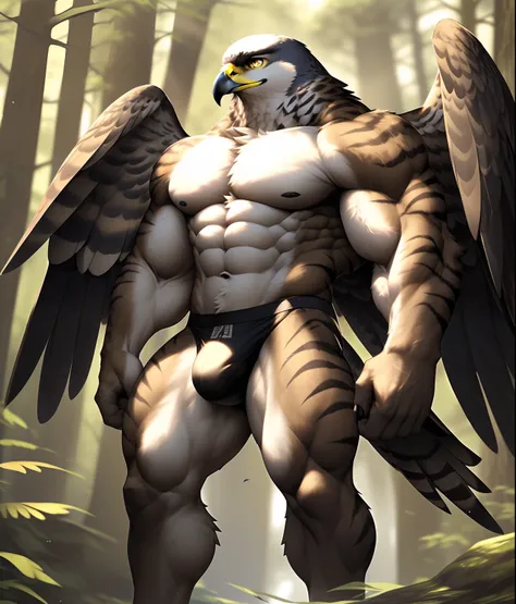 nj5furry, (Peregrine falcon, massive, wings, huge), (((It does not have black stripes on its fur.)) Peregrine falcon, ((extremely realistic shadows, masterpiece, extremely detailed, photorealistic)), kemono, bird, yellow eyes, Peregrine falcon, feathers, w...