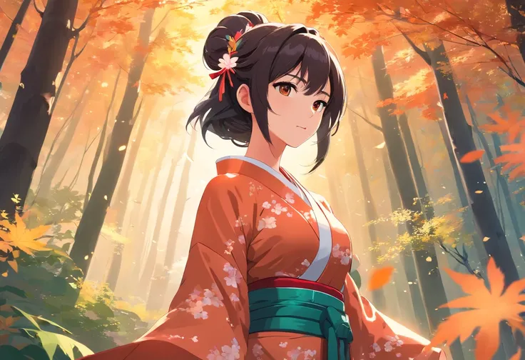 (Super elaborate CG Unity 8K wallpaper), (masterpiece), (highest quality), (realistic), geisha, kimono, dance, elf, pointed ears, ((best quality)), (super detailed)), (((photo)), autumn Japan forest