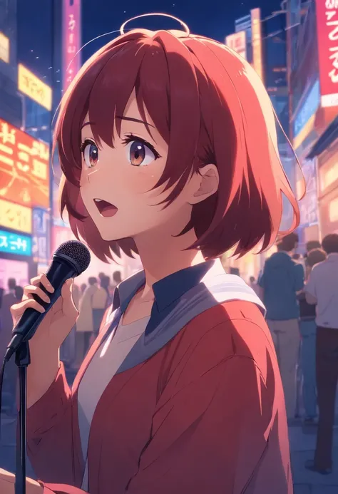 anime girl singing red bob