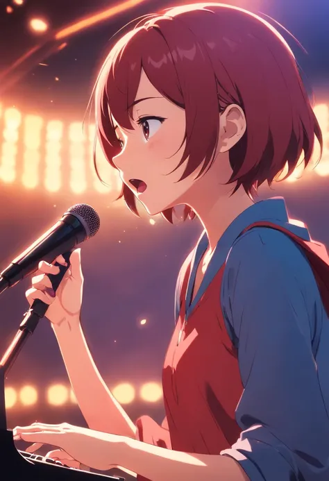 anime girl singing red bob