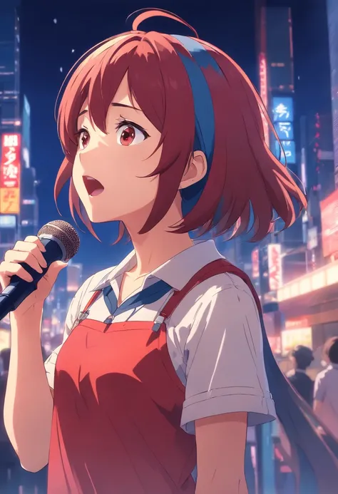 anime girl singing red bob