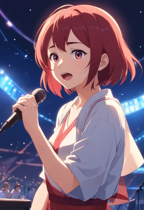 anime girl singing red bob