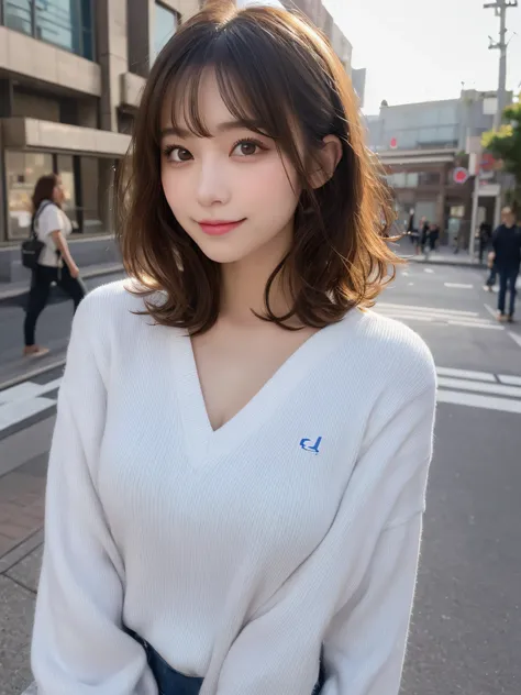 masutepiece, Best Quality, Illustration, Ultra-detailed, finely detail, hight resolution, 8K Wallpaper, Perfect dynamic composition, Beautiful detailed eyes, doress, mid-chest, Natural Color Lip, Random and sexy poses,Smile,Aoyama Street Walk、20 years girl...