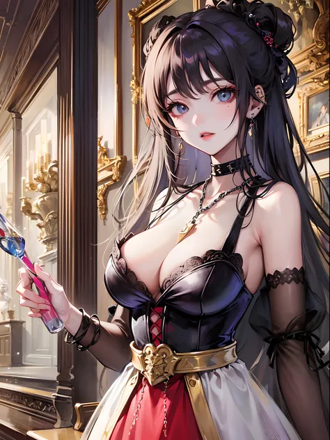 (Finest quality)),(超A high resolution),(ultra-detailliert),(Meticulous portrayal),((Best Anime)),(Finest works of art),sharpnes,Clair,Ultra-precise art,The Art of Phenomenal Depictions, ((Seductive fashion)),a choker,Chain Accessories,piercings