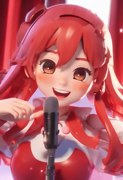 beautiful red haired anime girl singing chibi