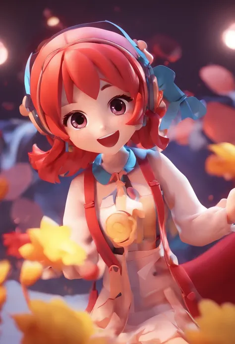 beautiful red haired anime girl singing chibi