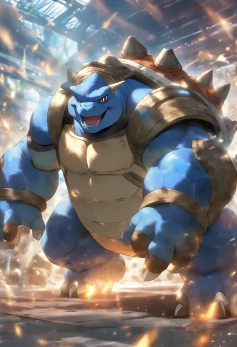 Blastoise is training bench presses，Highest image quality，Cinematic texture，A masterpiece，tmasterpiece，to altileried