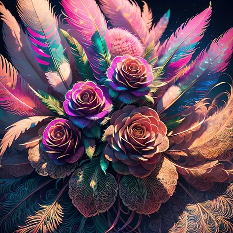 Riff Style 2 (masutepiece, top-quality, Best Quality, Official art, Plants and bird feathers, Beautiful and aesthetic:1.2), (roses,Pampas grass:1.3), Extremely detailed,(Fractal Art:1.1),(Colorful:1.1)(Flowers:1.3),highest details,(Zentangle:1.2), (Dynamic...