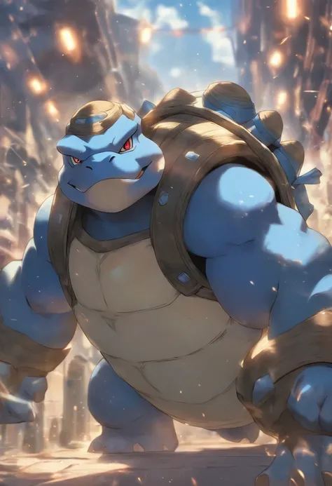 Blastoise is training bench presses，Highest image quality，Cinematic texture，A masterpiece，tmasterpiece，two guns at the back