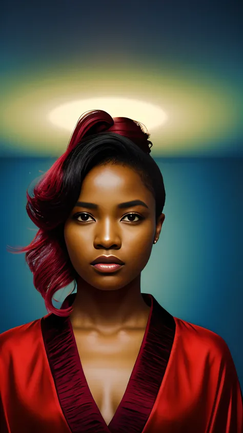 Arte Oficial, 统一 8k 壁纸, ultra detalhados, handsome and aesthetic,mulher negra, obra-prima, melhor qualidade,Liam Wong , 1Menina morena,((( cabelo vermelho))),(((africana))), ombros nus, Saia Curta,sensual, umbigo, muito detalhado, Arte de Liam Wong, dinami...