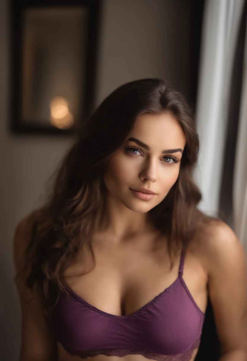 Arafed woman with matching tank top and panties, fille sexy aux yeux bruns, Portrait Sophie Mudd, cheveux bruns et grands yeux, selfie of a young woman, Yeux de chambre, Violet Myers, sans maquillage, maquillage naturel, looking straight at camera, Visage ...