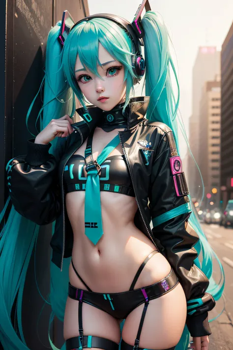 1girll, Hatsune Miku, cyber punk perssonage,