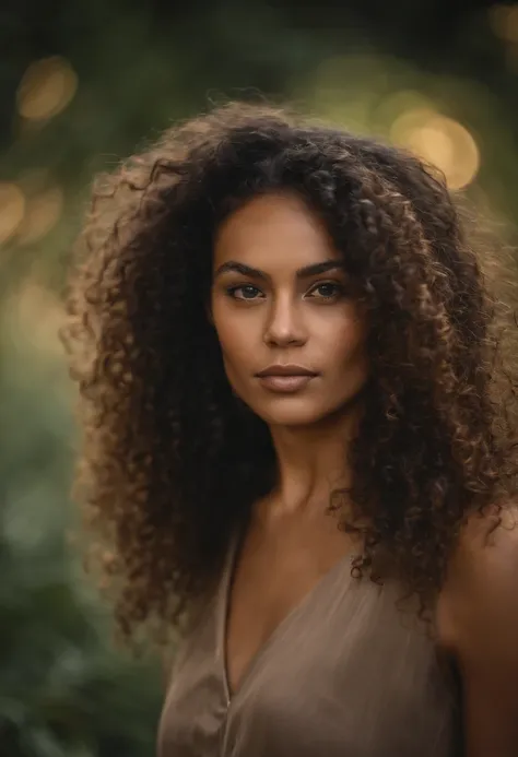 Woman with curly hair, Yeux verts, very pretty brown skin