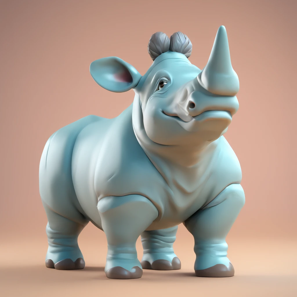 Cute rhinoceros，Clay, Models, toys, Glossy and delicate,Clean background, Good gloss, 3D rendering of,Best quality