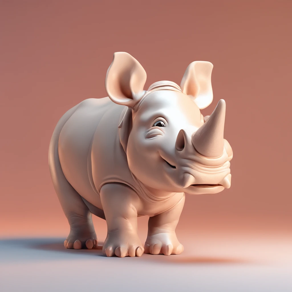 Cute rhinoceros，Clay, Models, toys, Glossy and delicate,Clean background, Good gloss, 3D rendering of,Best quality