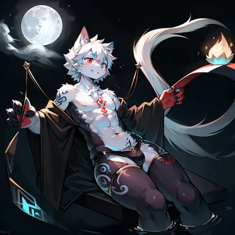 Furry, the white wolf, is the god of the moon, a seafarer, drifting in the clear waters and melting with the moonlight at night, wearing black moon clothes and decorating himself with moon tattoos on his thighs. It makes for a deep and interesting understa...