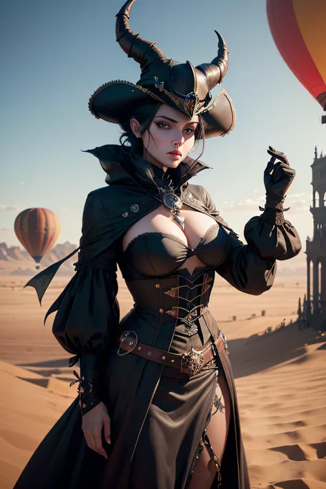 dark art darkweb pirate malefique, Utilisation dun masque anonyme, Utilisation dun chapeau capitaine, in the desert, Steampunk Maleficent Black Hot Air Balloon, darkness,obscur,4K