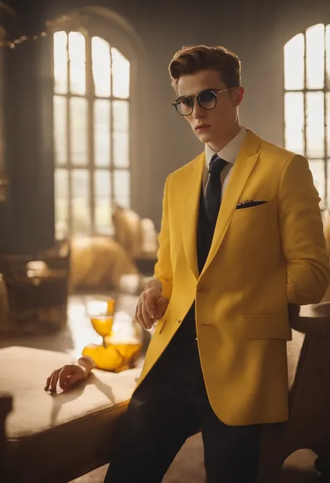 Yellow Boy，Long is very handsome，wears a pair of glasses，There is light in the eyes，Not tall，Have temperament