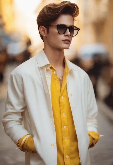 Yellow Boy，Long is very handsome，wears a pair of glasses，There is light in the eyes，Not tall，Have temperament