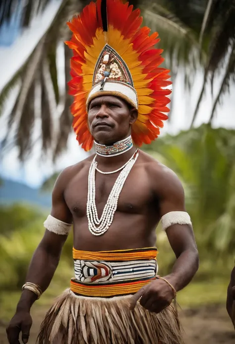 Traditional attires, Enga black man, Papua New Guinea, adornos tipicos indigena,vestindo um ade de penas azuis e brancas. intrincado, entidade da umbanda, rosto pintadio azul e branco e branco, olhar penetrante, cosmic god,