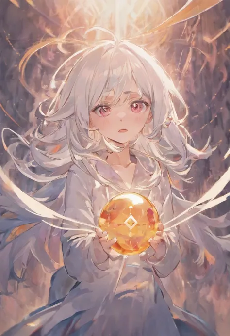 Anime girl staring at the camera，Long white hair and red eyes, White-haired god, she has a cute expressive face, white haired Cangcang, ( ( ( yoshinari yoh ) ) ), Todays featured anime stills, hajime yatate, White-haired, animated still, still from tv anim...