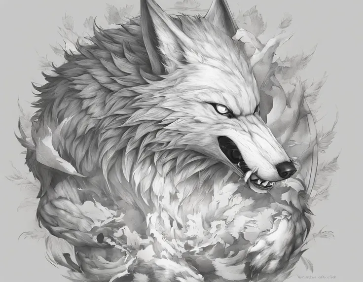 Realistic - Illustration - Pencil Art - Anime - Werewolf, em pose imponente, lado a lado, boca aberta, Claws on display, corpo inteiro, wears cloth pants, Montruoso, musculoso, wolf head, super peludo.