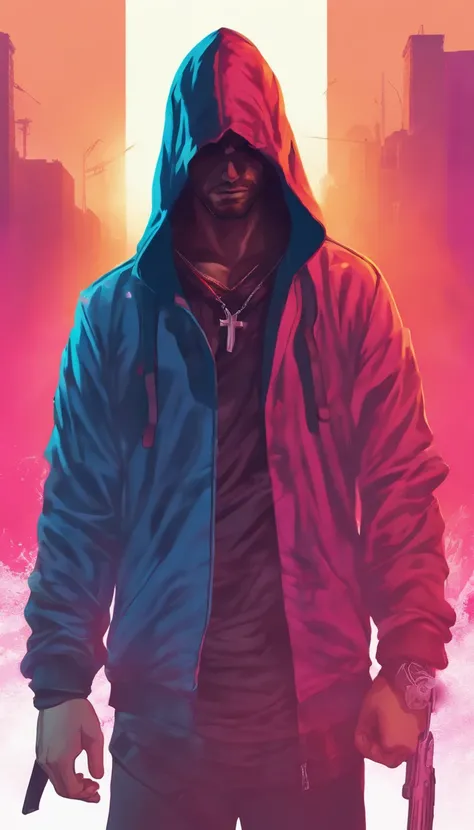 The Young Man in the Hood, strained over the eyes,long wavy hair from under the hood, diffused light,Fog in the background,The style of the game Assassin Creed