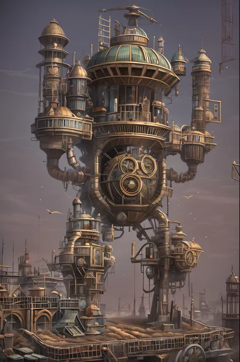 steampunc，Wasteland，Huge mechanical moving castle，track，dust kicked up，dynamic blur，super-fine，ultra - detailed，high qulity，8K ，oc rendered，dynamic viewing angle，Hyper Real，Ultra photo realsisim