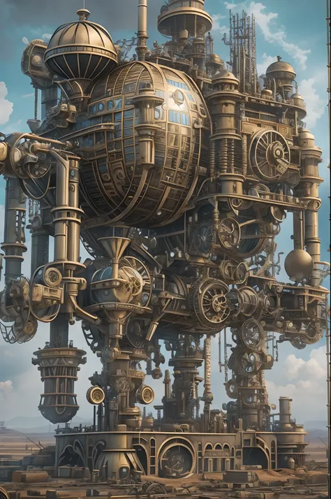 steampunc，Wasteland，Huge mechanical moving castle，Stout limbs，dynamic blur，super-fine，ultra - detailed，high qulity，8K ，oc rendered，dynamic viewing angle，Hyper Real，Ultra photo realsisim