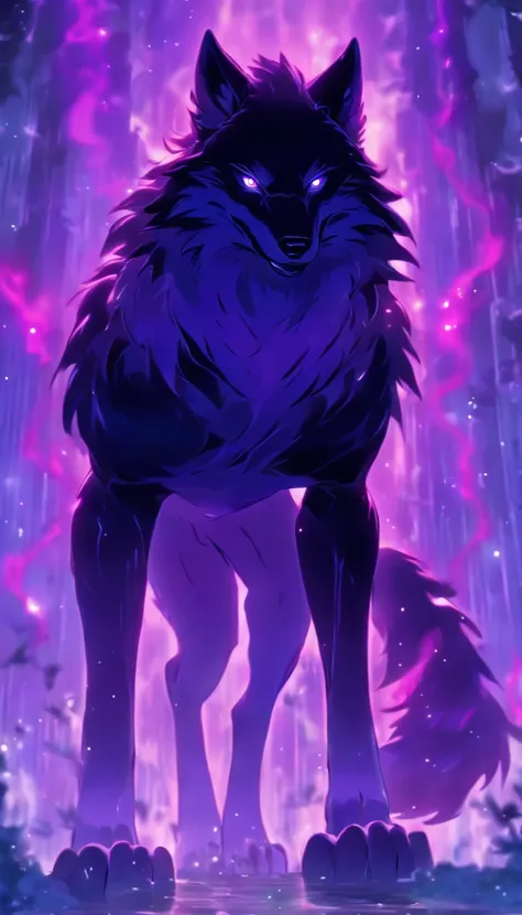 (stable diffusion prompt)
A wolf-headed creature with deep purple-black fur stands tall, creating a swirling aura around it. Its paws drip with a thick venom, while its eyes and corners of the mouth are slightly upturned. The atmosphere is bathed in shades...