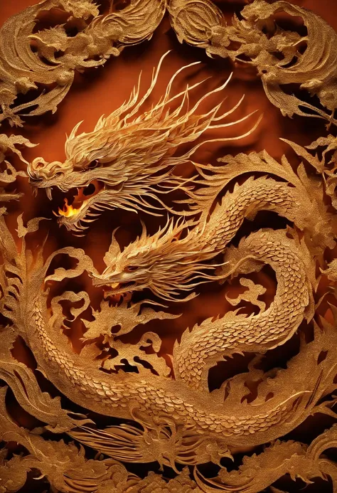 Best Quality, Top image quality, Top resolution, Intricate details, Craftsmanship, (Papercut:1.5), Fire magic, Ring of Fire, Dragon engulfed in flames,Flames sticking out of the dragons mouth, Paper burning, fire, Real Fire、A truly fiery dragon、Dragons Bea...