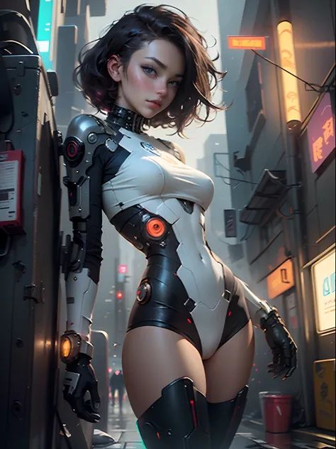 Cyberpunk girl in a futuristic outfit posing for a photo, large breasts, detailed face, Cyborg girl, Cute Cyborg Girl, Cyberpunk anime female, Cyberpunk anime girl mech, Cyberpunk girl, sci-fi female, Wojtek FUS, Beautiful Cyberpunk girl, WLOP. Scifi, cybe...