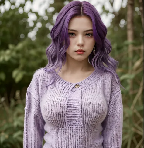 Purple Hair Older Sister Knitted One Piece Big Tits Purple Eyes 4k Realistic Texture Gentle Clothes