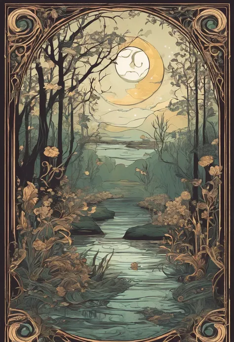 In a horrible fairy-tale swamp under the moonlight, with a traveler