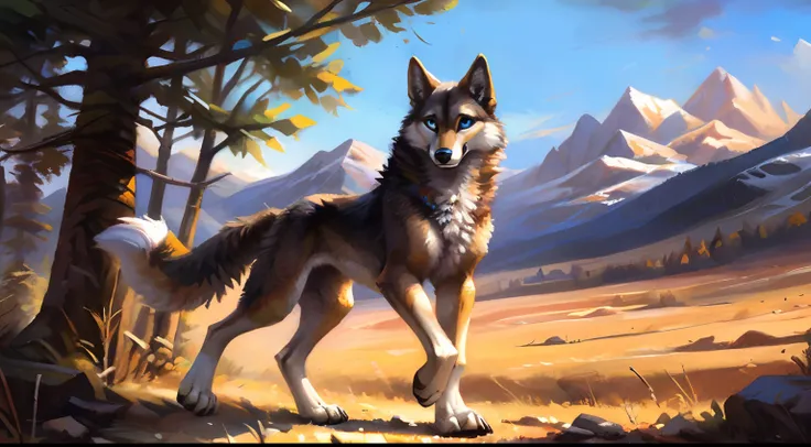 ((Solo)), male people, coyote, (Multi-colored fur, White-brown:1.3), ((Wolf face, White hair, Big eyes, White eyelids, Blue pupil, Slim:1.2) (Tough, Calm expression:1.2)), Abs, Slim, pinging)), (Correct anatomy), A big tail，Feet，Longer torso，Well-proportio...