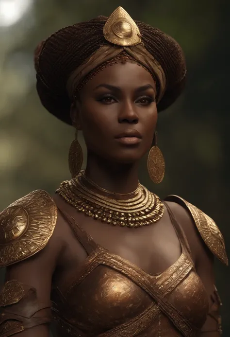 ((beste-Qualit)), ((Master part)), (detailded:1.4), ..3d, Frontal image of an African warrior princess ( film de référence The Woman King ) wearing studded brocade armor,slightly revealing, Figure du boxeur, moist glowing skin with blood stains on the face...