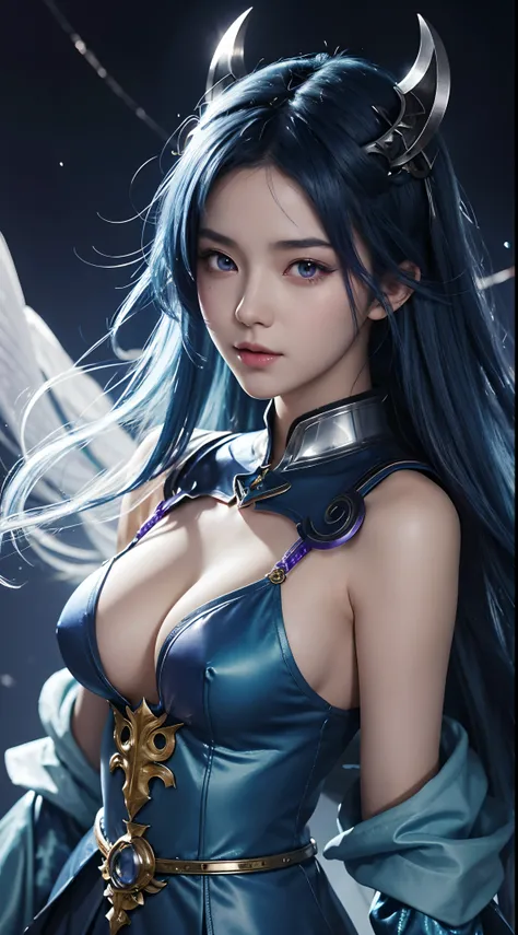 anime girl with blue hair and purple eyes posing for a picture, hestia, ayaka genshin impact, blue scales covering her chest, extremely detailed artgerm, portrait knights of zodiac girl, tsuaii, zerochan art, by Kamagurka, azure. detailed hair, artgerm on ...