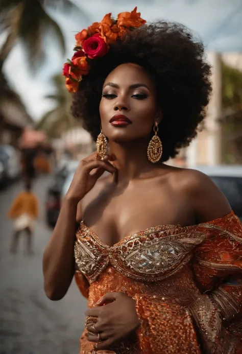 Welcome to the enchanting streets of Cap-Haïtien, where beauty and elegance meet. Imagine yourself as a black supermodel who parades confidently and gracefully through the bustling streets of this historic city. Describe the scene, the clothes you wear, le...