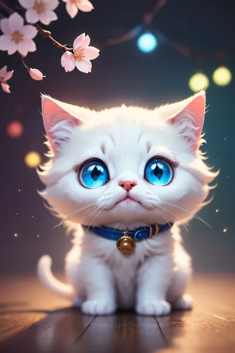 Cute little surreal pure white cat, blue eyes, chibi, adorable super fluffy, logo design, comic, cinematic lighting effects, attractive 3D vector art, Cute and quirky fantasy art, bokeh, hand painted, digital painting, illuminated by soft, Isometric style,...