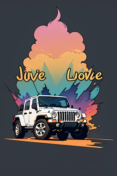 graphic design t-shirt, flat design, a jeep that says just a girl who loves jeeps, jeep, jeep in background, 🪔 🎨;🌞🌄, jeep wrangler, lgbtq, 🤬 🤮 💕 🎀, 🚀🌈🤩, 🌻🎹🎼, jewel, ❤🔥🍄🌪, low sunset, off - road, 🔞🤡, jaw dropping beauty, lowres, colorful tones, clean highly...