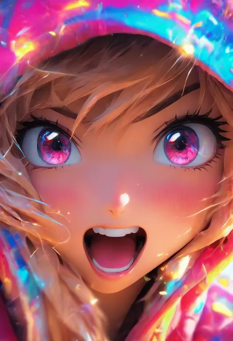 Top quality.。.3D.Masterpiece, high resolution, 8K, Hoodie and anime style girl, One girl, detailed line art,  Digital enhancement, Close up, Anime core, Flowing fabric，Grimacing，Big eyes cute，Tears flowed down my face