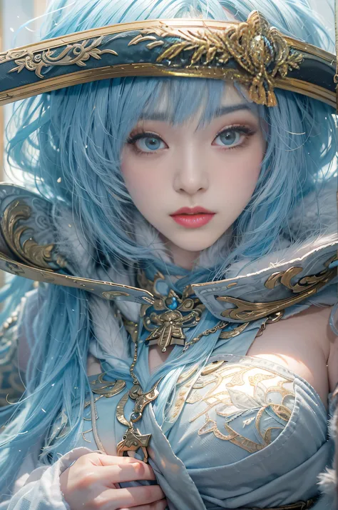 （（Jeizuo））），（（（best qualit））），（（ultra-detailliert）），（A hyper-realistic），（High Definition CG Illustration），Movie Light，Lifelike，（ganyu），Very beautiful young lady，Whirlwind，A bell hangs on his chest，（Beautiful face and lips），Light makeup，Intricate Details EB...