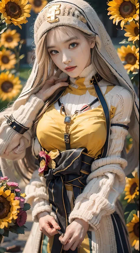 In a very grand scene，The extra-large wide-angle lens captures the appearance of a female centaur。She is a Sunflower Worship nun，Always opposed（Healing emoji smiley face of knitted sunflower puppet😊：99.99）DOA。She is tall，It has the ultimate curvy beauty，Th...