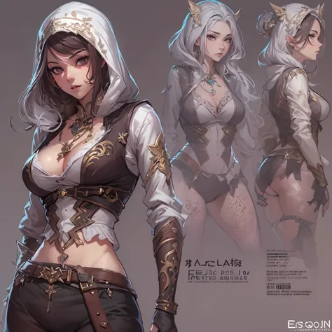 ((Masterpiece, Highest quality)), Detailed face, CharacterDesignSheet， full bodyesbian, Full of details, Multiple poses and expressions, Highly detailed, Depth, Many parts，Beautiful assassin girl，Night clothes，estilo fantasia，lacepantyhose，Extremely beauti...