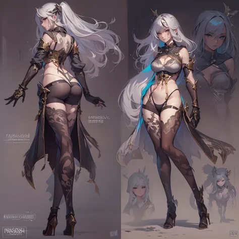 ((Masterpiece, Highest quality)), Detailed face, CharacterDesignSheet， full bodyesbian, Full of details, Multiple poses and expressions, Highly detailed, Depth, Many parts，Beautiful assassin girl，Night clothes，estilo fantasia，lacepantyhose，Extremely beauti...