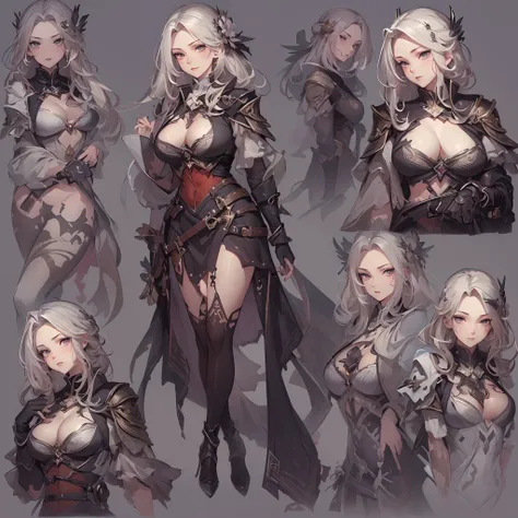 ((Masterpiece, Highest quality)), Detailed face, CharacterDesignSheet， full bodyesbian, Full of details, Multiple poses and expressions, Highly detailed, Depth, Many parts，Beautiful assassin girl，Night clothes，estilo fantasia，lacepantyhose，Extremely beauti...